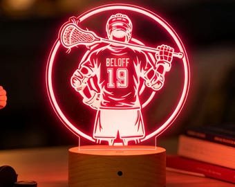 Personalized Lacrosse Player Night Lamp, Custom Name & Jersey Number Light, Lacrosse Fans Gift, Custom Player Gift, Boys Room Decor