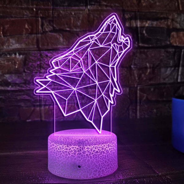 Geometric Wolf Lamp, Wolf Night Light, Boy Rome Decor Lamp, Animla Night Light, Sensary Illusion Lamp, Boys Desk Lamp, Gift for Dad