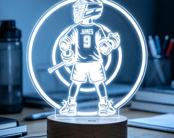 Custom Hockey Player Night Lamp with Name, Engraved Hockey Boy Light, Birthday Gift for Kids, Game Room Decor, Christmas Gifts
