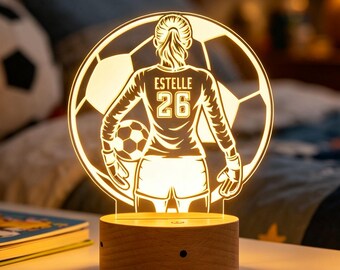 Women’s Soccer Night Lamp, Personalized Name Light, Women's Athlete Gift, Soccer Theme Room Decor, Soccer Team Girls Gifts