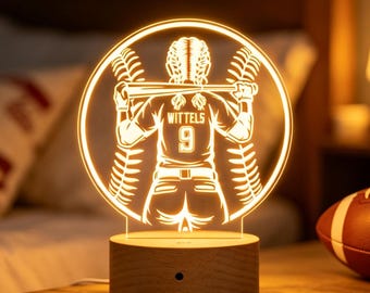 Personalized Girls Baseball Night Light, Custom Name Lamp, Kids Birthday Gift, Baseball Theme Room Decor, Birthday Gift for Teen Girls