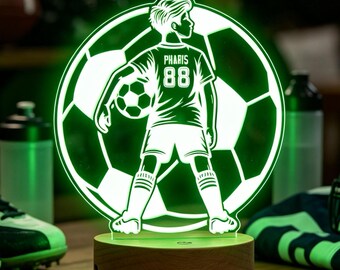 Personalized Soccer Boy Lamp, Custom Name Night Light, School Soccer Team Gift, Inspirational Gift for Boys, Bods Bedroom Decor