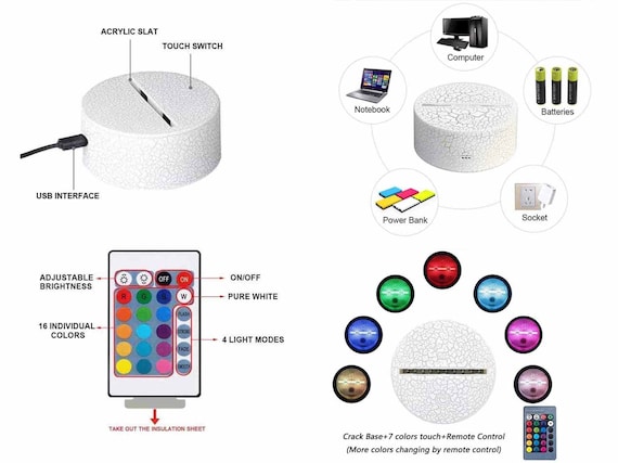 Remote Controlled LED Lamp Base 16 Light Colors for 3D Lamp