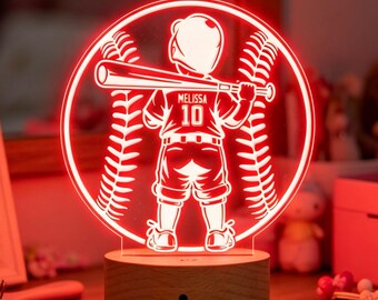 Personalized Baseball Baby Night Light, Engraved Name Light, Baby Boy Birthday Gift, Boys Room Decor, Nursery Decor, Christmas Gifts