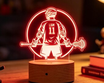 Custom Lacrosse Night Light, Engraved Name Night Lamp, Teen Boys Sports Gift, Boys Room Decor, School Team Lacrosse Gift for Coach
