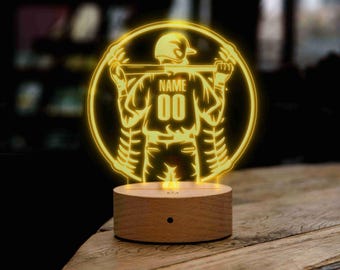 Personalized Baseball Player LED Night Light, Kids Room Decor