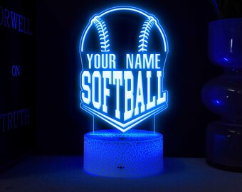 Custom Softball LED Night Light, Personalized Sport Gift
