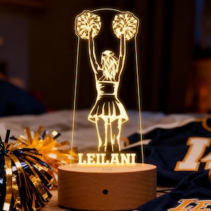 Gepersonaliseerde ledlamp cheerleader, nachtlampje aangepaste naam, decoratie meisjeskamer