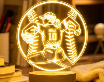 Personalized Baseball Pitcher Night Light, Little League Gift for Girls, Custom Baseball LED Lamp, Baseball Player Night Lamp, Birthday Gift