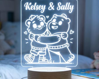 Cute Best Friends Night Light, Personalized Name Lamp for Kids, Friendship Animal Light, Birthday Gift for Girls Boys