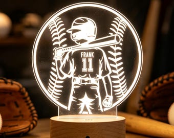 Custom Baseball Night Lamp, Engraved Name Light, Birthday Gift for Boys, Children's Lamp, Baseball Team Graduation Gift, Baseball Souvenirs