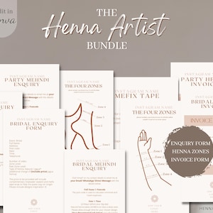 Henna Artist-bundel | Aanvraagformulieren, pre-applicatie, dekking, progressie hennavlekken, hennafactuur, canva-sjabloon, Instagram-verhaal