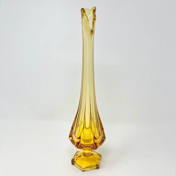 Vintage Viking 13.25" Epic Column Ribbed hexagon amber glass swung vase