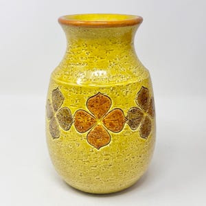 Vintage Bitossi Aldo Londi MCM yellow, orange, brown floral Italian pottery vase (AS-IS)
