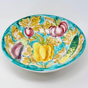 Italian Majolica pottery 11.5&quot; wide hand painted vegetables large serving bowl
