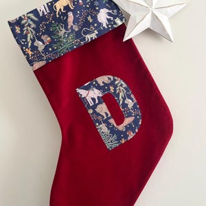 Personalised Handmade Red Velvet Christmas Stocking with Liberty London
