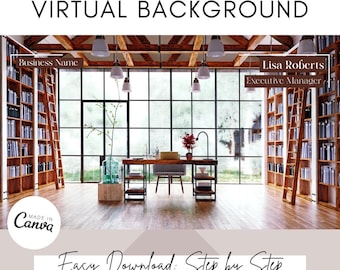 Fondos de oficina virtual / Inspirados en bibliotecas / Descarga virtual / Editar en Canva