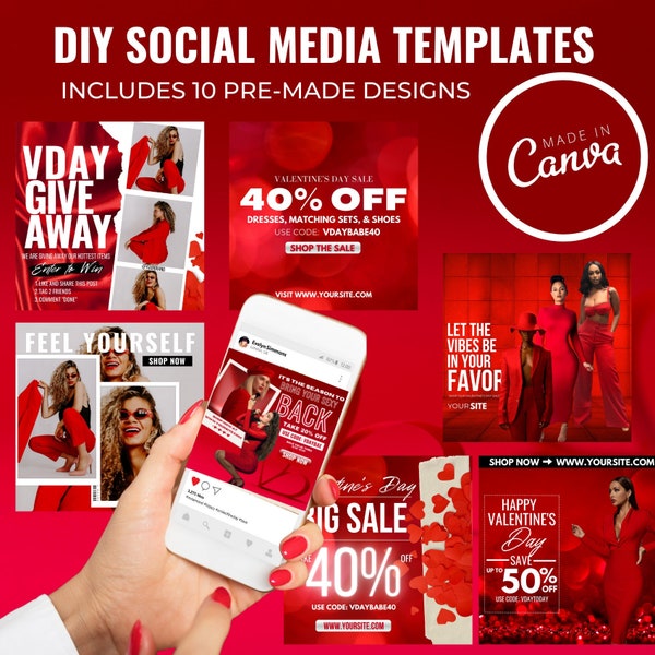 DIY Valentine's Day Social Media Templates | Sale Flyers Included | DIY Canva | Instagram Posts for Vday | Fit for FB | May Need CanvaPro