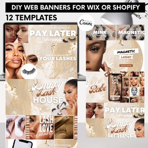 Website Pre-Made Banner Templates | Gold | Step-by-Step Guide | Designed for Lash Boutiques | DIY Web Banners | May Need Canva Pro