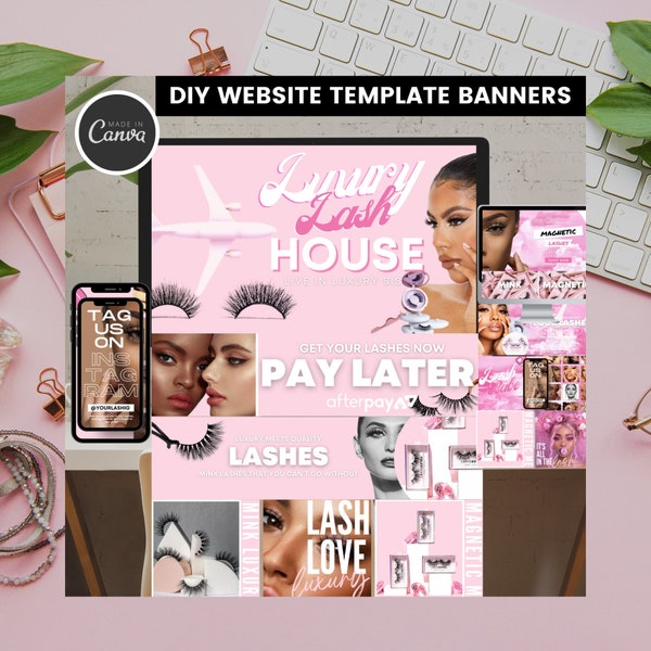WIX, Shopify Squarespace Pre-Made Banner Templates | Step-by-Step Guide | Designed for Lash Boutiques | DIY Web Banners | May Need Canva PRO