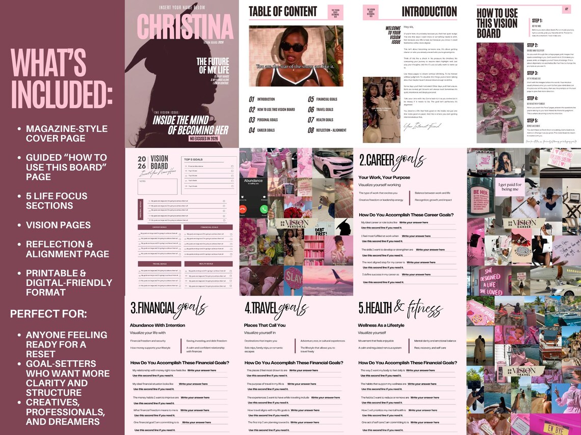 2026 Vision Board Kit Printable | Digital Vision Board Template ...