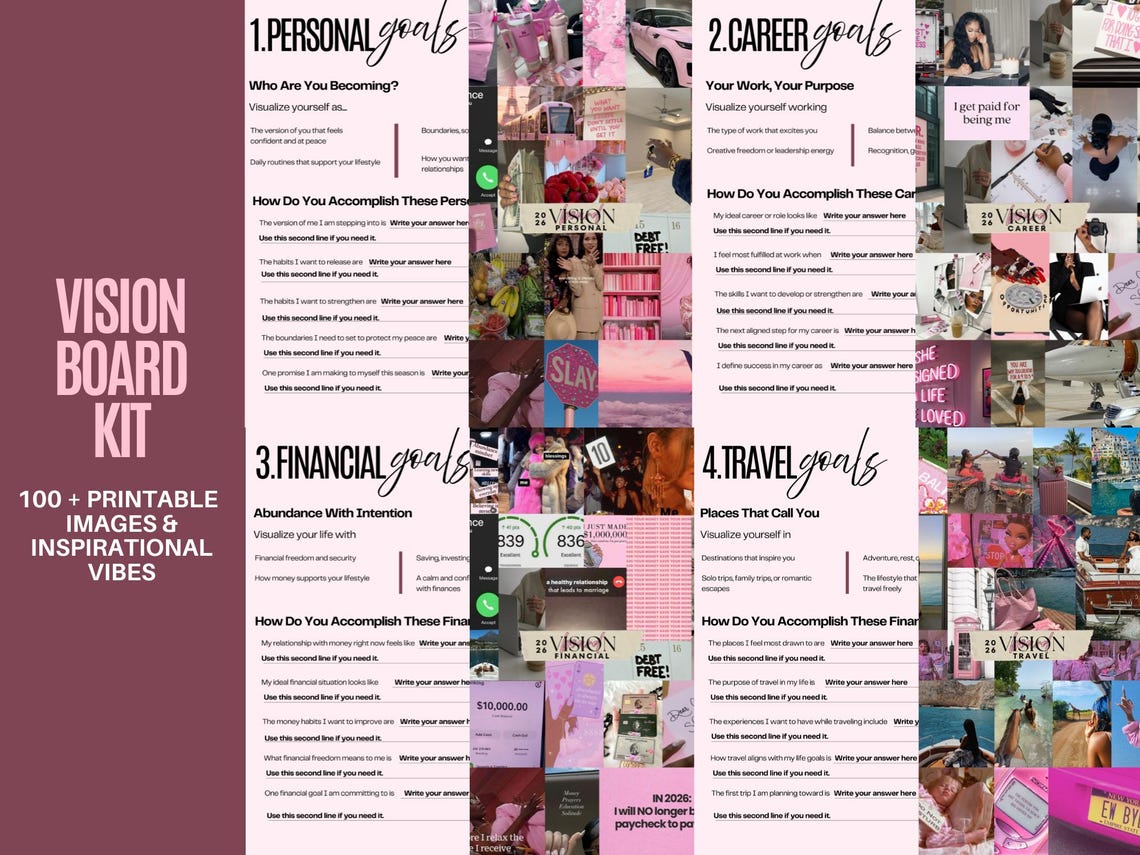 2026 Vision Board Kit Printable | Digital Vision Board Template ...