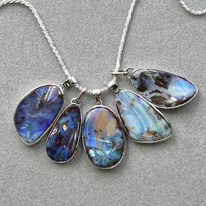 Blue-toned Boulder Opal Sterling Silver Pendant for Selection, Australian Boulder Opal, Opal Jewellery