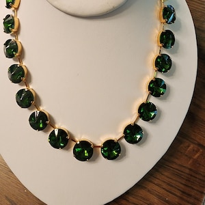 Handmade jewelry Anna Wintour Fern green crystal statement necklace