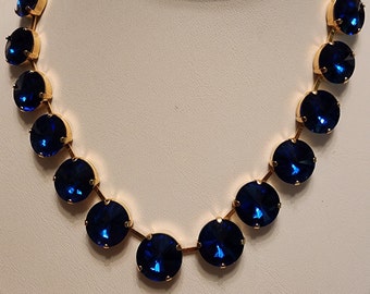 Handmade jewelry Anna Wintour Capri Blue crystal statement necklace