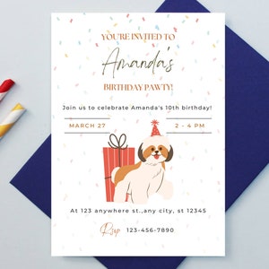 Puppy Pawty Invitation, Dog Birthday Invitation, Dog Theme Birthday Invite, Pawty Birthday Invitation, Editable Invitation, INSTANT DOWNLOAD