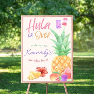 Luau Birthday Party Welcome Sign, Birthday Party Luau Welcome Sign, Hula on Over Party Sign Template, Editable Birthday Luau Welcome Sign