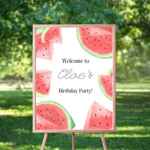Watermelon Birthday Party, Watermelon Birthday Party Welcome Sign Template, First Birthday Party Decor, Watermelon Birthday Party Decoration