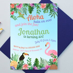 Luau Birthday Invitation, Tropical Luau Birthday Invitation Template, Flamingo Birthday Invitation, Hawiian Luau Birthday Invitation