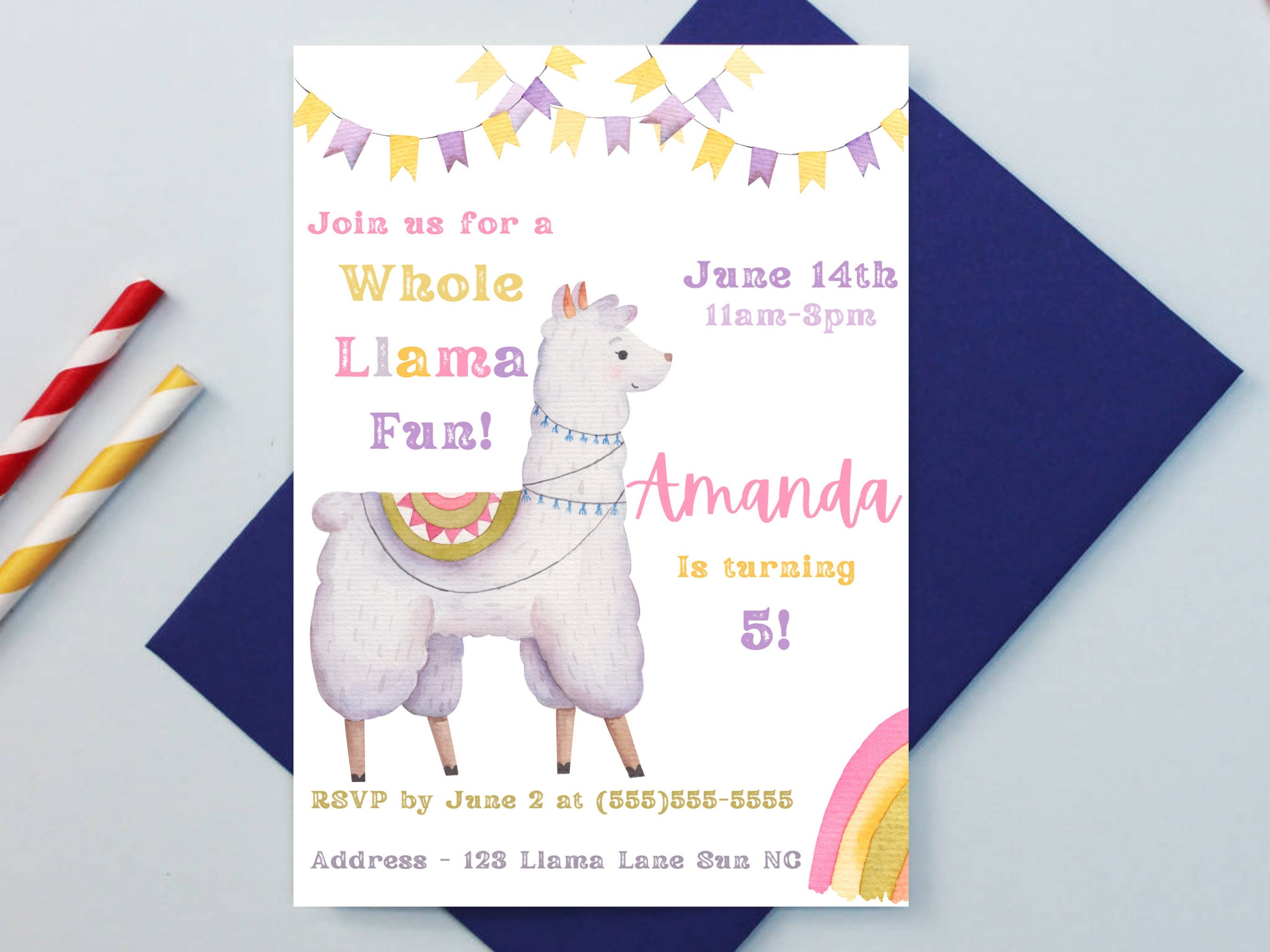 Llama Birthday Party Invitation Template, Llama Birthday Invitation ...