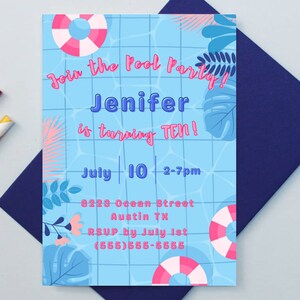 Pool Party Birthday Invitation, Pool Party Invitation Template, Summer Birthday Party Invitation, Editable Summer Fun Pool Party Invitation