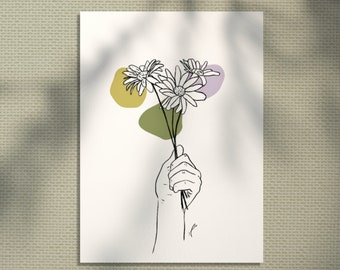 Daisy - nature flower decoration - vintage handmade naturalist botanical illustration - limited edition - Seeds of Art ideas