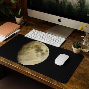 Moon Desk Mat, Free US/CDN Shipping, Dark Moon Art, Lunar Desk Pad, Celestial art, Astronomy Office Decor, Galaxy Desk Mat, Moon Phase Mat