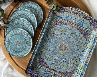 Serving tray - Decorative serving plates (without coaster) for glasses, cups, bowls 25 cm x 16 cm oriental decoration
