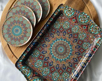 Serving tray - Decorative serving plates (without coaster) for glasses, cups, bowls 25 cm x 16 cm oriental decoration