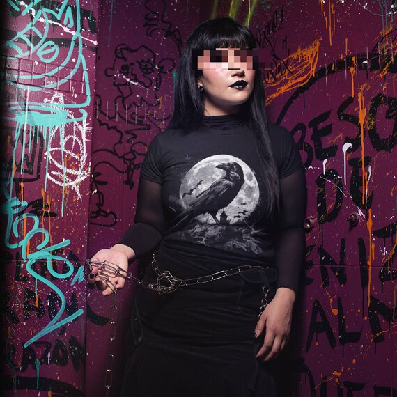 Gothic Rabe Vollmond T-shirt - Grunge Aesthetic Dark Art