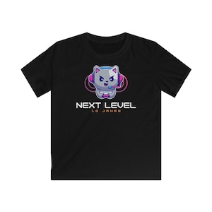 spersonalizowana urodzinowa koszulka gamingowa dla dziewcząt i chłopców, t-shirt dla dzieci z kotem, trend w grach, koszulka dla graczy, pomysł na prezent dla dzieci