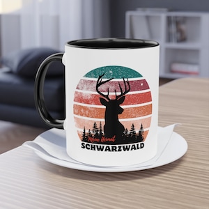 Black Forest Mug with Retro Sun and Deer, Black Forest Gift Idea, Black Forest Coffee Cup, Tea Cup Perfect Gift Black Forest