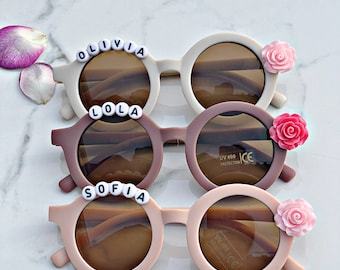 Easter gifts for Girl Rose Personalized Name sunglasses|baby gift|Toddler Gift and Kids | Come with leather case.
