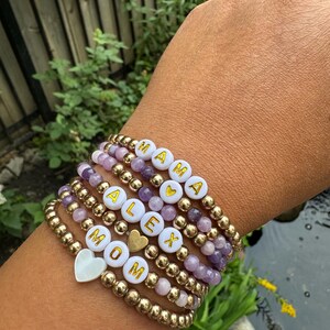 Personalized Name Bracelet: Gemstone Bead Stacking Mama Bracelet