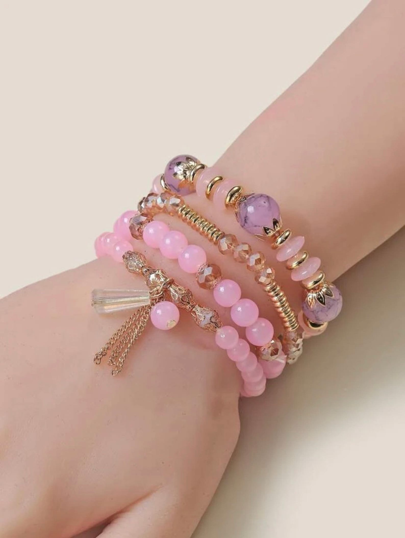 4 pcs beads bracelet pink bracelet bracelet gold bracelet Etsy