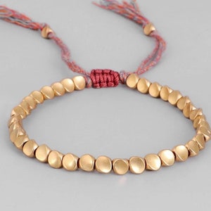 Tibetan Copper Bead Bracelets for Men Women Adjustable Lucky Amulet Bracelets Handmade Copper Beads Braided Rope