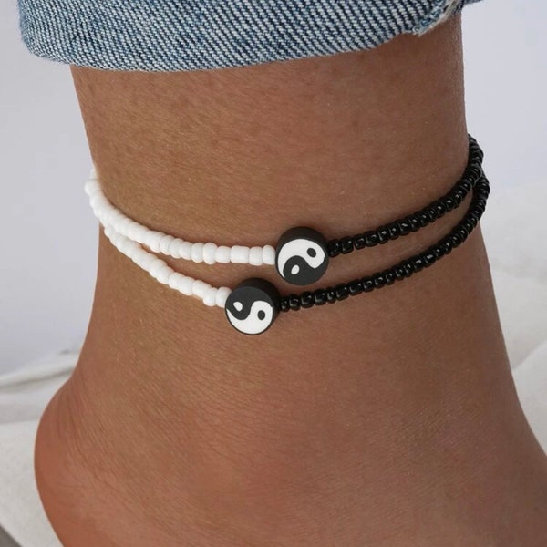 2 pcs Yin Yang Bead Anklet .