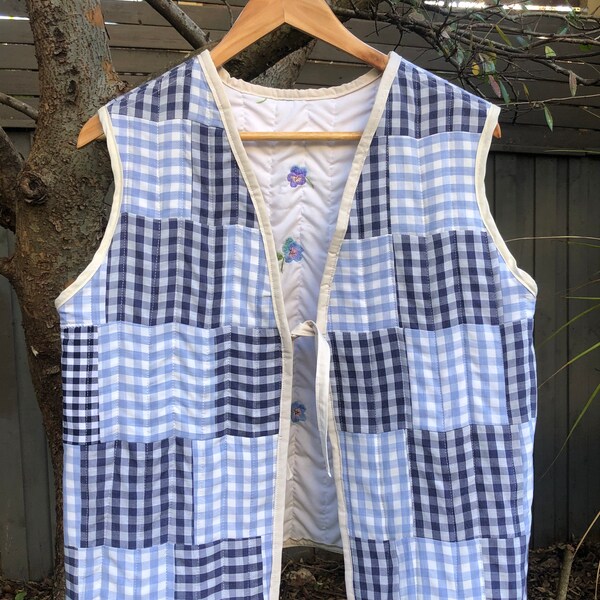 Handmade gingham quilted vest | Up-cycled from thrifted and pre-loved materials