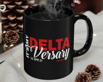 Deltaversary Black Mug, Personalized Anniversary Gift, 11oz