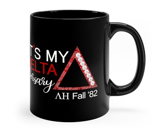 Deltaversary Black Ceramic Mug, Personalized Sorority Gift